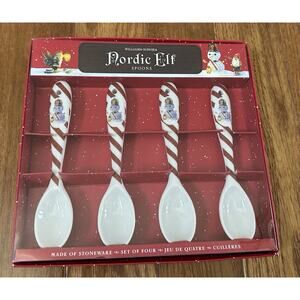 Williams Sonoma Nordic Elf Stoneware Spoons Snowman Set of 4‎ NEW